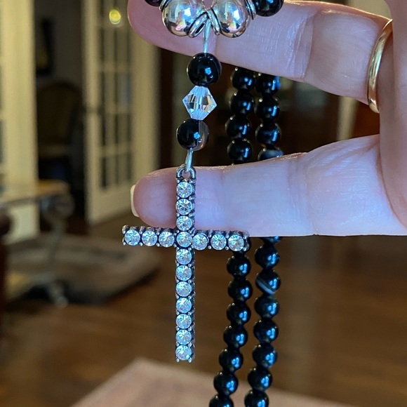 Sparkling cross crucifix necklace with black jasper 18.75” adjustable to 16.25” - Picture 5 of 5